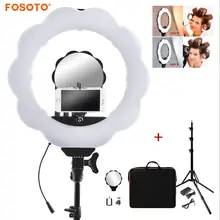 Fosoto 18 zoll Fotografische Beleuchtung 384 Led Bi-farbe 3000 K-6000 K Dimmbare Kamera Telefon Fotografie Ring licht Lampe & Stativ Spiegel(China)