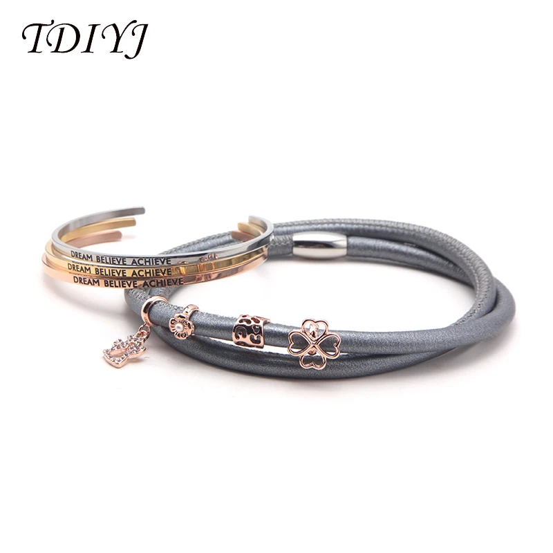 TDIYJ Dream Believe achiated браслет из овечьей кожи браслет на заказ Магнитная Бесконечная история талисманы браслет 1 комплект