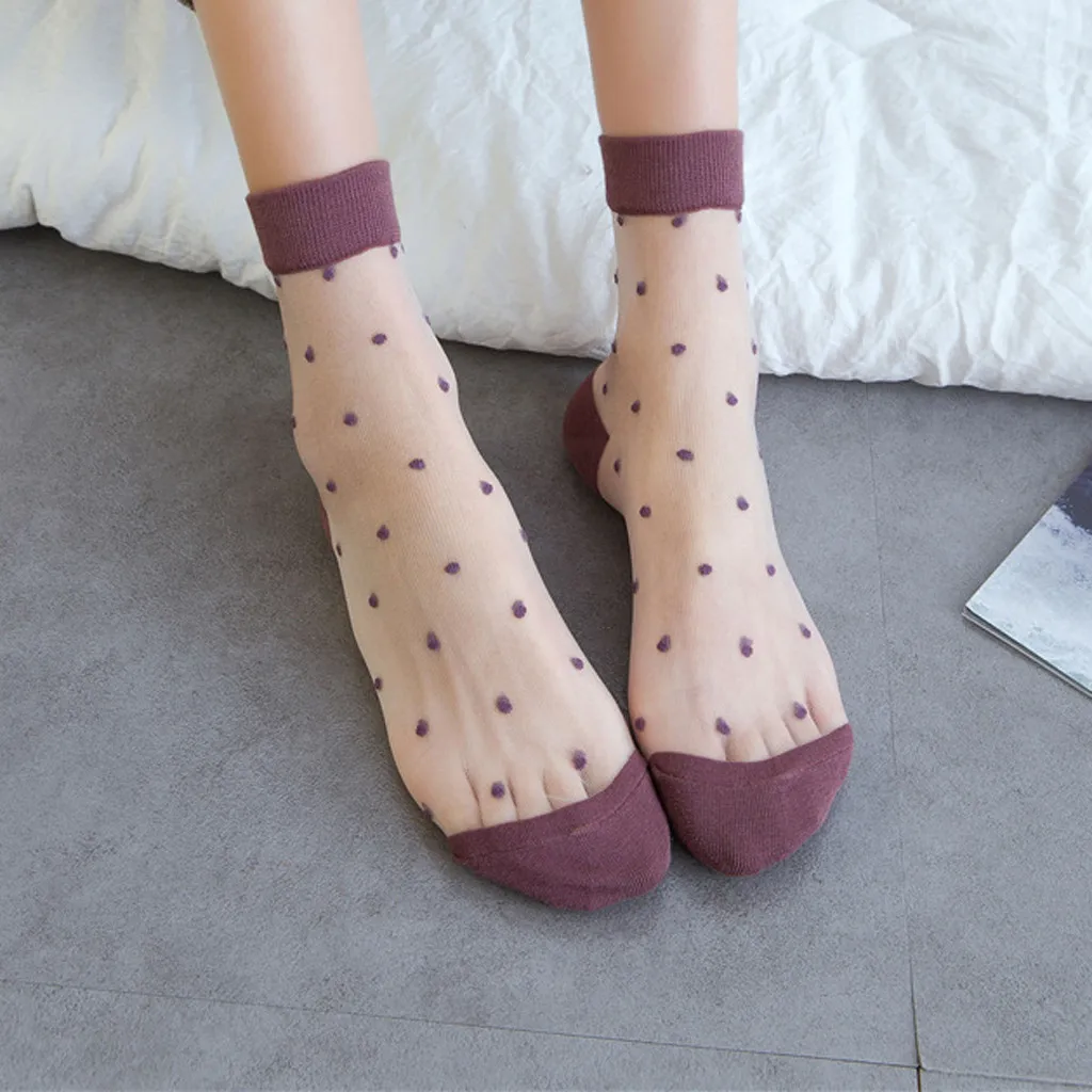 

Women Ladies Socks Fashion Sheer Mesh Women Casual Summer Fashion Transparent Silk Dot Socks Short Cute Gift Sock Z328