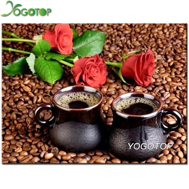 YOGOTOP DIY Алмазная вышивка крестиком на рисунке Кофе фасоли розы 5D камни в форме