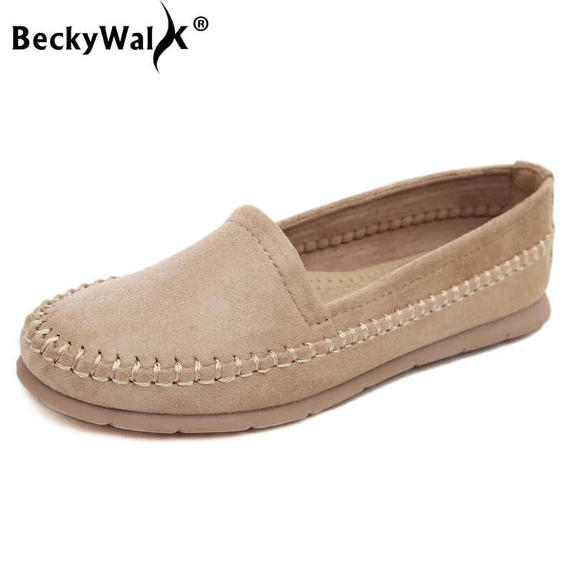 BeckyWalk/однотонная Повседневная обувь женские лоферы без застежки удобная женская