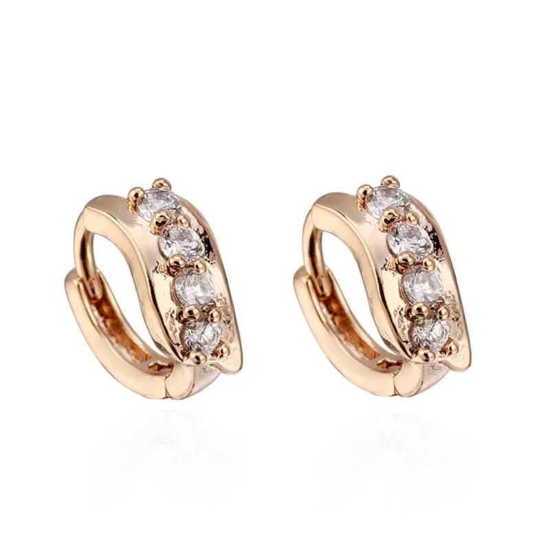 1 Pair Vogue Gold Color Sparkling Cubic Zirconia Hoop Huggies Earrings