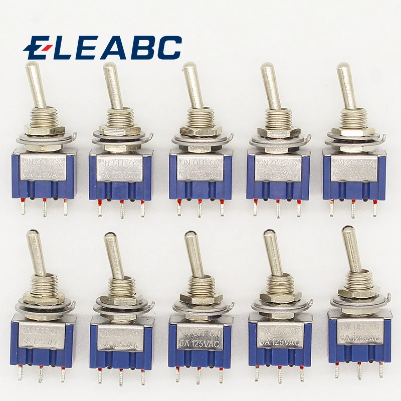 

10Pcs ON-OFF-ON 3 Pin 3 Position Mini Latching Toggle Switch AC 125V/6A 250V/3A