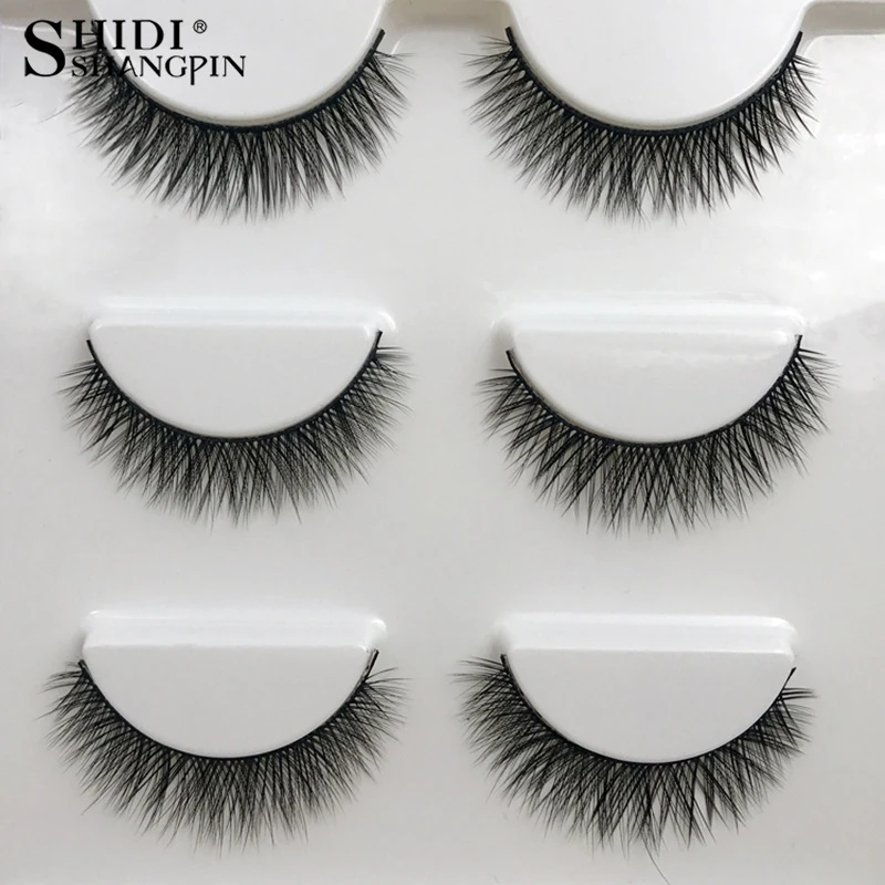 

SHIDISHANGPIN 1 box mink eyelashes natural long 3d mink lashes short Cross Messy false eyelash 8mm 3 pairs mink eyelashes X05