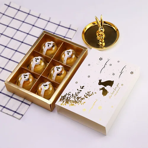 Золотые кролики конфеты, Печенье Подарочная коробка Mooncake Nougat шоколад десертная коробка Свадебные сувениры портативные декоративные коробки - Цвет: L for 6 mooncakes