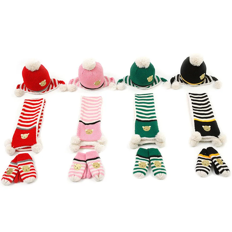 Новые модные детские шапки, шарф, перчатки, комплект из трех предметов, теплые осенне-зимние шапки для мальчиков и девочек, комплекты с воротником, детские вязаные шапки