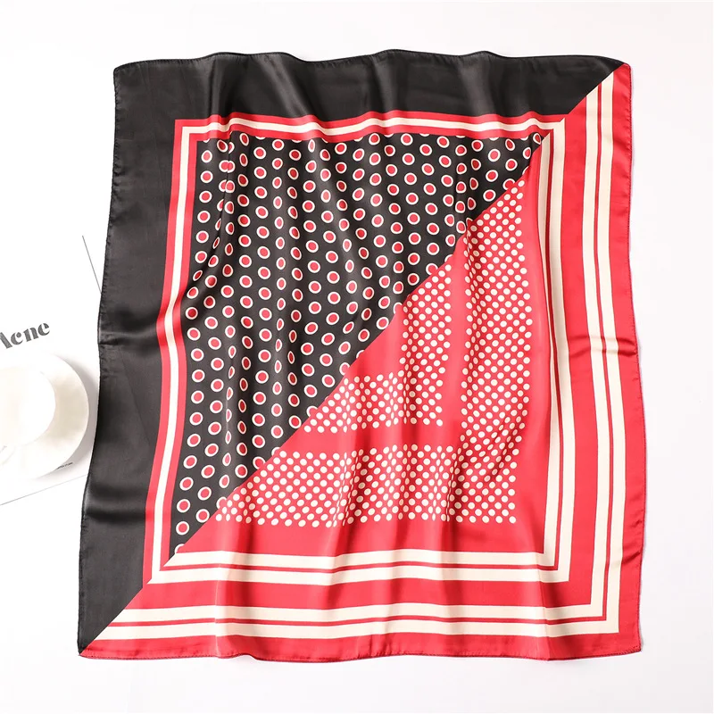 

Women's Square Silk Scarf Dot Print Summer Shawls and Wraps Female Small Office Scarf Foulard Headband Handkerchief 70*70CM