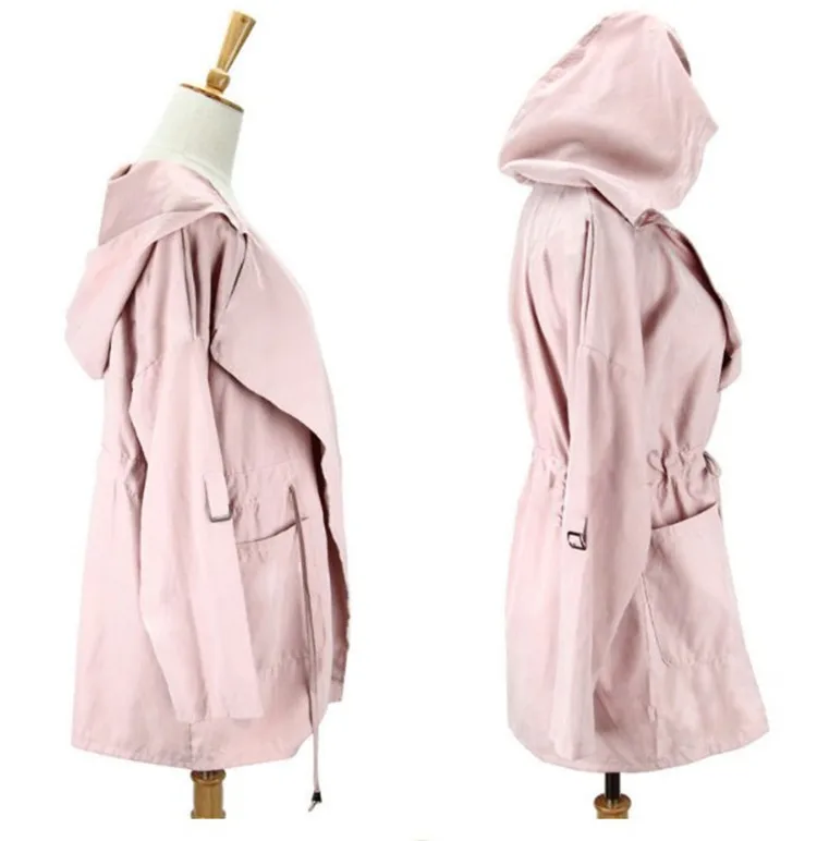 2018 Autumn New Women Hooded Jacket Cotton Coat Befree High Waist Solid Color Long Sleeve Zipper Female Pink Windbreaker