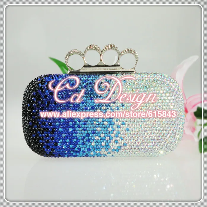handmade custom made royal blue crystal women handbag wedding bag evening girls clutch