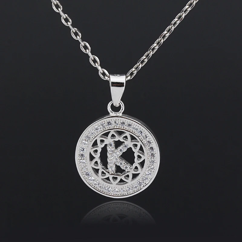 Simple 925 Sterling Silver Pendant English Alphabet Letter K with