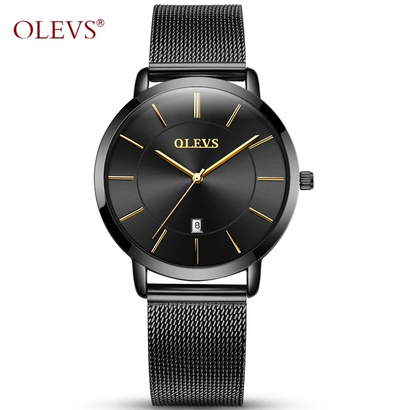 OLEVS, ультра тонкие мужские деловые часы, мужские кварцевые наручные часы, стальной сетчатый ремешок, календарь, Креативные мужские наручные часы - Цвет: 5869 black-WOMEN