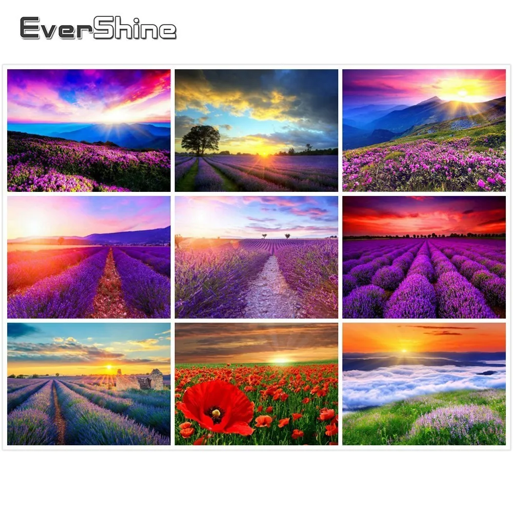 

EverShine Lavender Diamond Painting Full Round DIY Diamond Embroidery Flowers Sea Pictures Of Rhinestones Wall Decoration