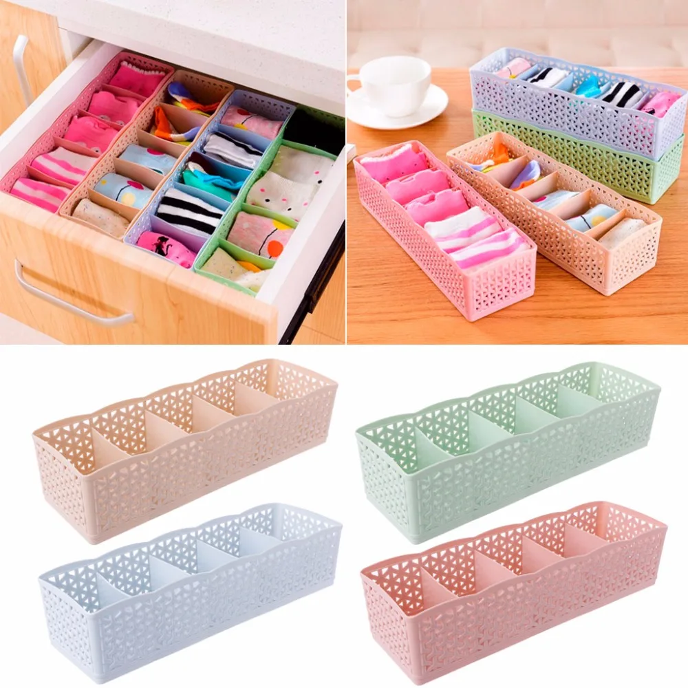 

1Pc Home Organizers Candy Color 5 lattice Plastic Underwear Organizer Storage Box Bra Socks Drawer Cosmetic Divider Tidy