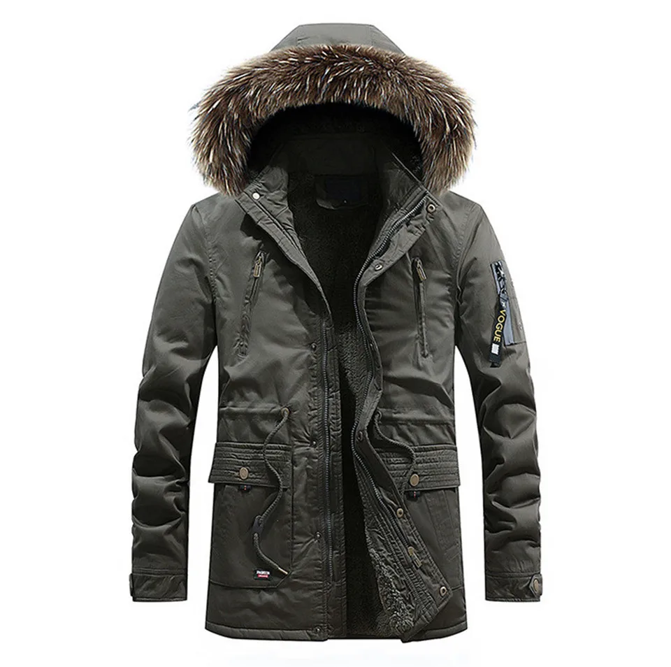 RUELK, зимнее Мужское пальто, мужские Длинные парки, популярное теплое пальто с капюшоном, плюс бархат, съемный капюшон, из стираного хлопка, низкая цена