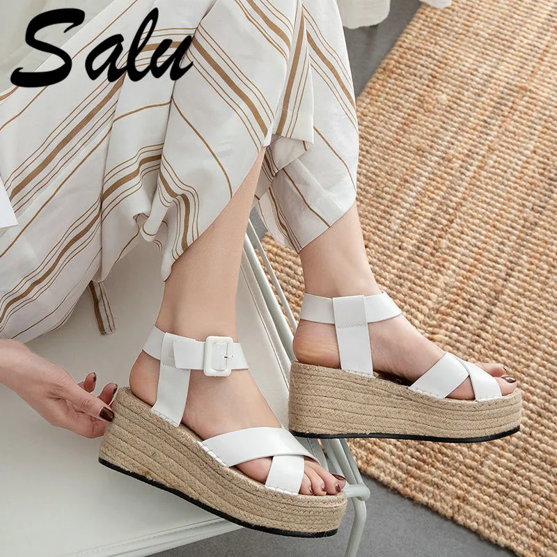 

Salu Fashion Real Genuine Leather Sandals Gladiator Summer Shoes Woman Ladies Elegant Wedding Shoes Sandals