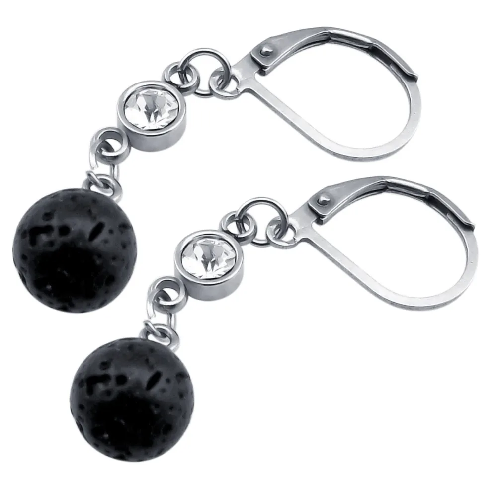 aromatherapy lava stone earring with crystal stainless steel drop earrings