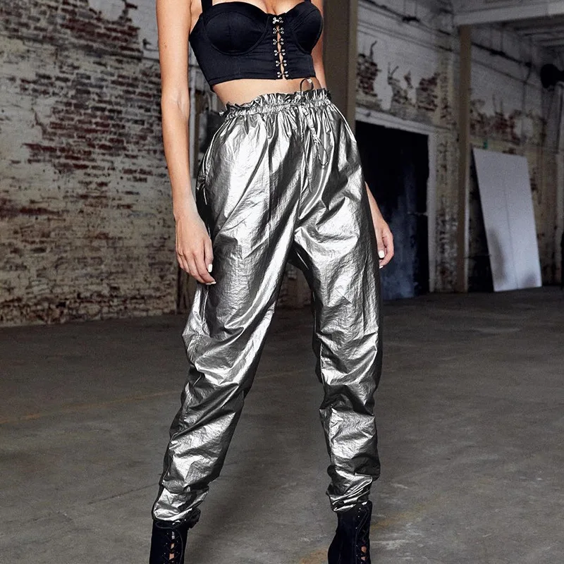 shiny silver harem pants women 