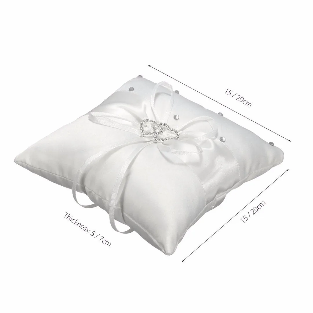 1pc 10/15/20 CM White Romantic Satin Heart Wedding Party Pocket Ring Bearer Pillow Cushion Gift