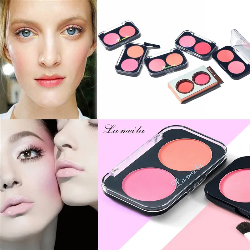 

2 COLORS Double cheeks Blush Palette Pigmented Bright Orange Pink Face Long-lasting Easy to Wear Natural Makeup Blush Powder