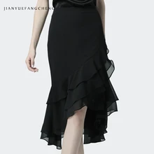 Элегантная Офисная Женская юбка русалки летние модные черные шифоновые женские юбки с высокой талией сексуальные S-4XL размеры юбка миди из тюля