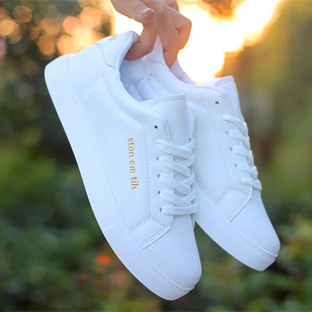 Solid White Women Shoes Unisex New Fashion Casual Flats Shoes Lace up