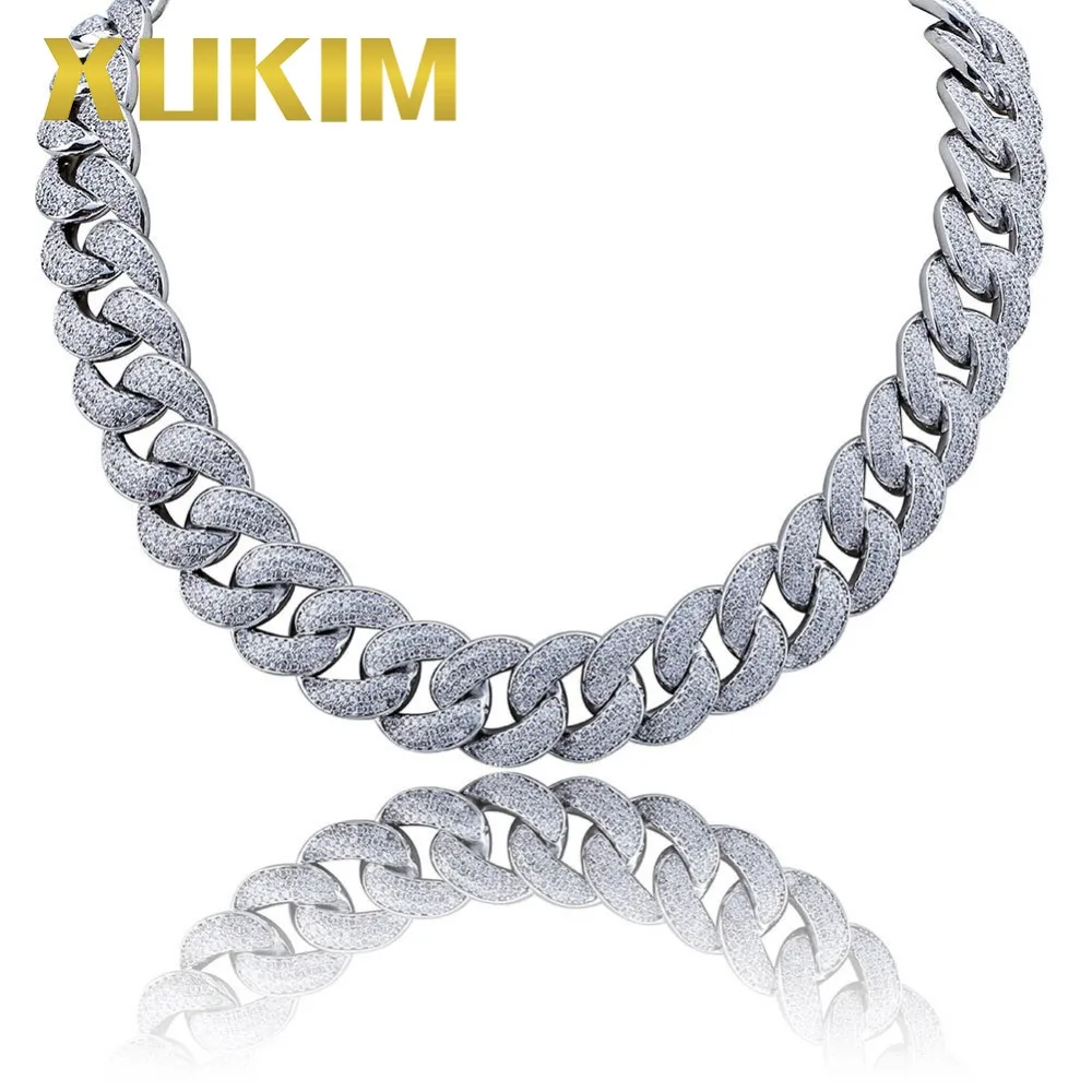 Presente para Homens Xukim Jewelry Corrente Colar Dourado Prata Zircônia Hip Hop Joias 18mm 2 zircônia, hip hop, joias presente para homens