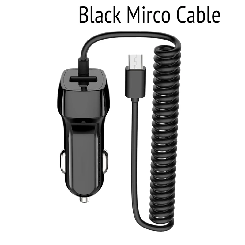 5 В/2,1 А двойной порт USB Автомобильное зарядное устройство телефон автомобильное зарядное устройство с Micro type C USB кабель для samsung S9 S8 Plus/huawei - Тип штекера: Black Micro Cable