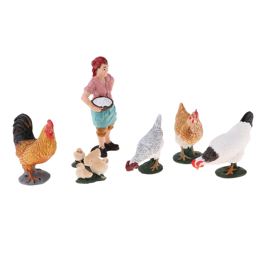 HO Scale Tiny People Model Simulation Mini Farm Animal Playset Farm Animal Figures Hens Model Toy Decor Hand Painted Figures