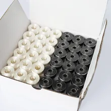 144 шт L размер пластиковые односторонние предварительно обмотанные шпульки с нитью для машинной вышивки 75D/2 60wt черный и белый цвет шпульки