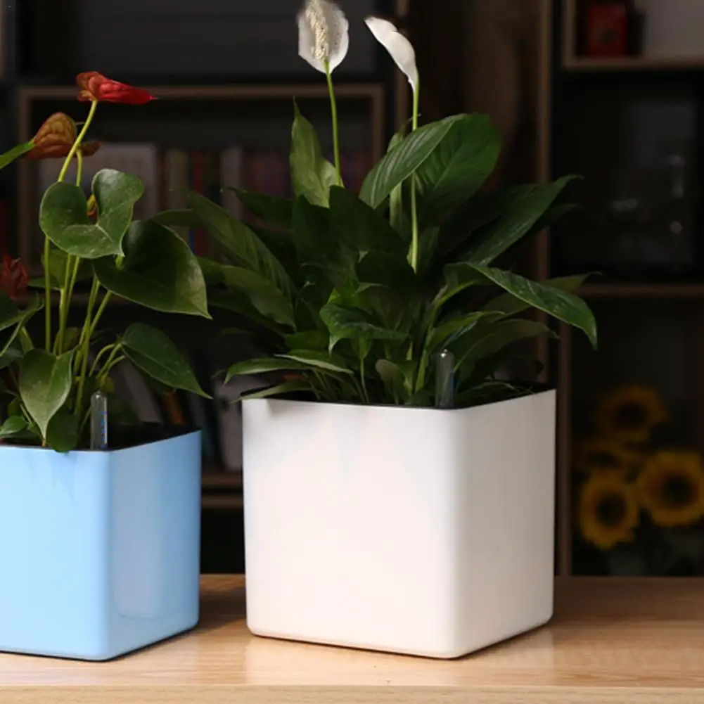 

Visible Water Level Automatic Suction Storage Water Resin Flower Pot Square Lazy Potted Desktop Green Water Absorption Basin
