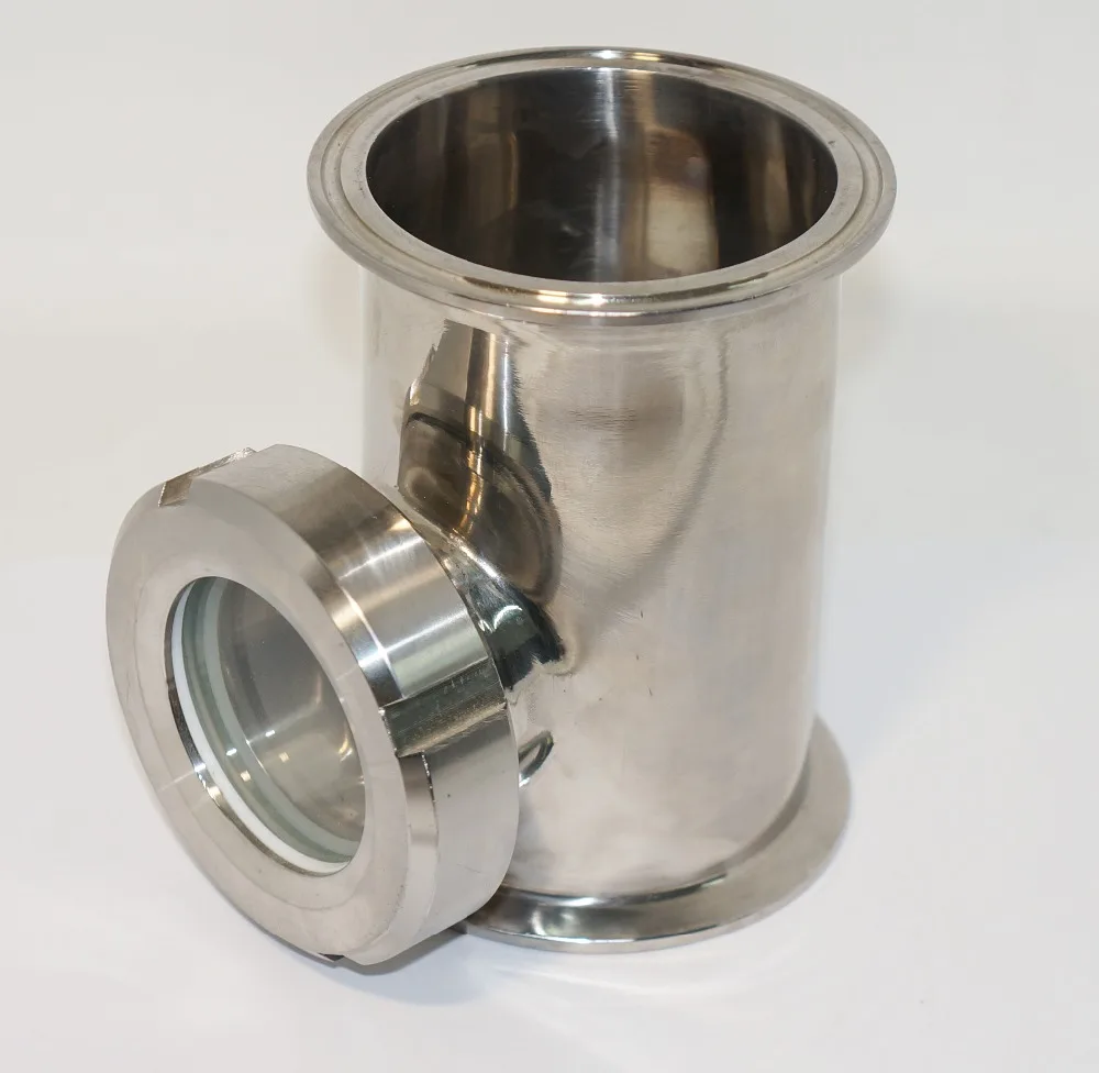 

4" x 4" x 3" Stainless Steel Sight Glass Union Tri-Clamp Tee SS304. Height 150mm.