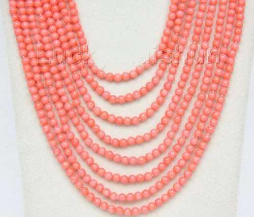 

very good AAA 16"-23" 8row round pink coral beads necklace 925s mabe pearl clasp NATURAL plated wholesale free shipping (A0423)