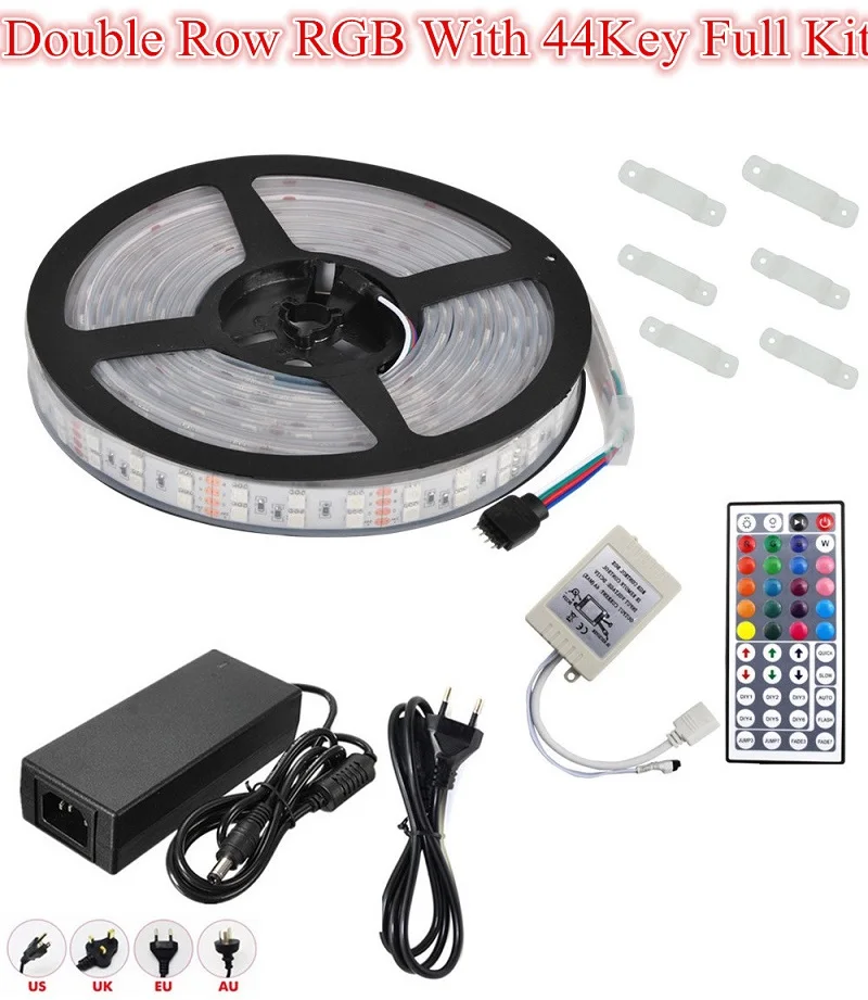 DC 12 V 600Led 120led/m Водонепроницаемая SMD 5050 RGB теплая белая светодиодная лента двухрядная гибкая лента с питанием и пультом дистанционного управления