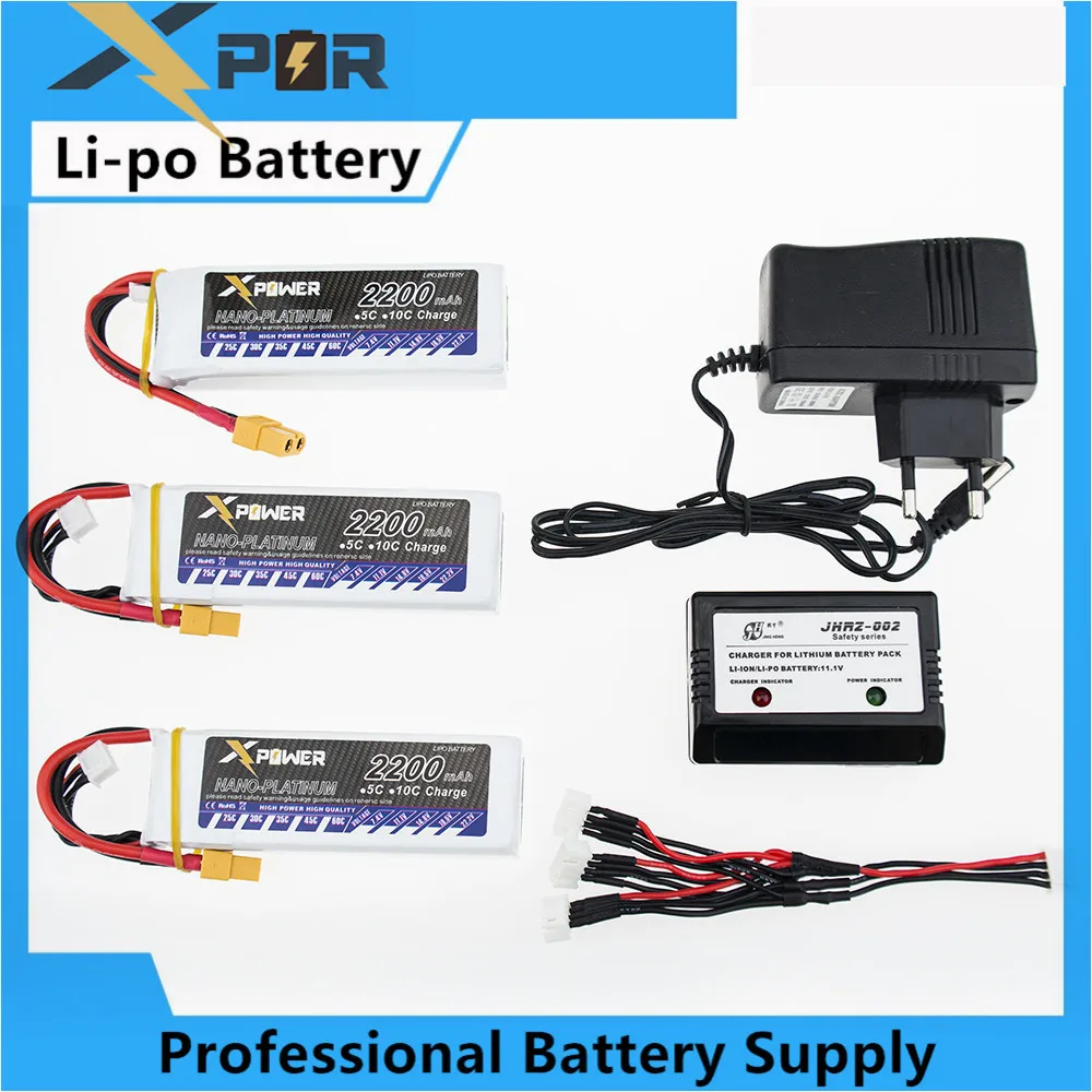 

Lipo 11.1V 3S 2200mAh Lithium battery 30C Max 35C XT60 / T plug 3pcs with charger Xpower for rc drone Helicopter Airplane parts