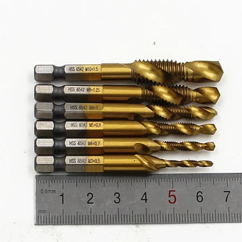 

6Pcs HSS 6542 Titanium Coated M3-M10 Combination Hex Drill Bits Tap Set Kit