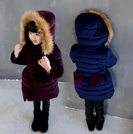 2018 Fall Winter Little Girls Fashion Puffer Coat With Fur Hat And Bow ...