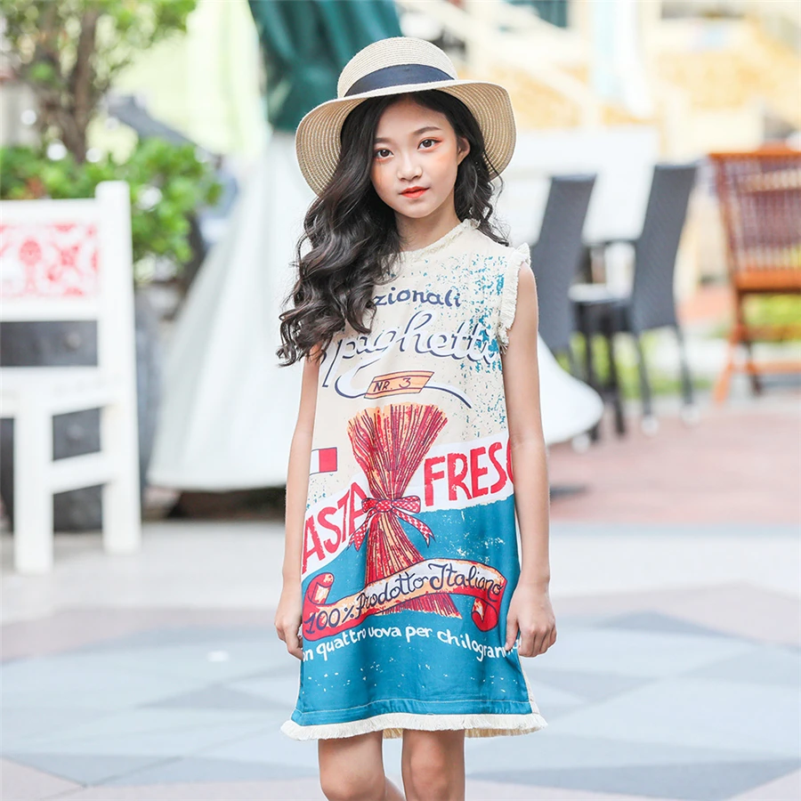 

kids dresses for girls sleeveless Chic print fashion girls dress summer 2019 girl party dress 6-16years toddler dress baby girl