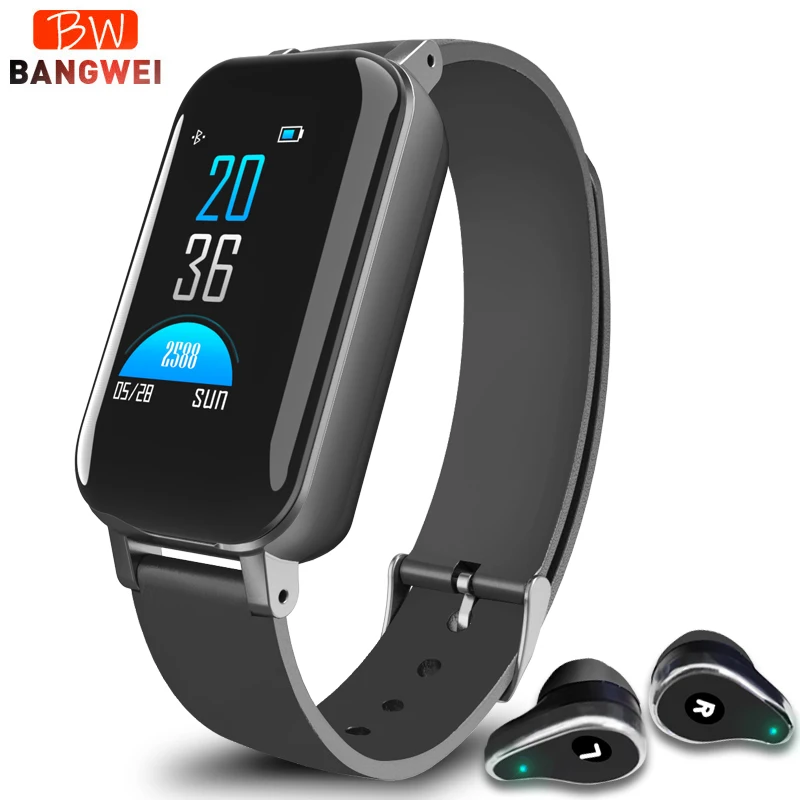 

New Smart Wireless Bluetooth Headphone Heart Rate Blood Pressure Monitor sport Wristband Smart watch Man Woman Fitness tracker