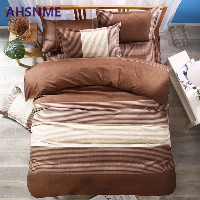 Special Offers AHSME Europe United States Australia International Standard Size Duvet set Beige brown striped checkered Polyester bedding set Special Offers AHSME Europe United States Australia International Standard Size Duvet set Beige brown striped checkered Polyester bedding set