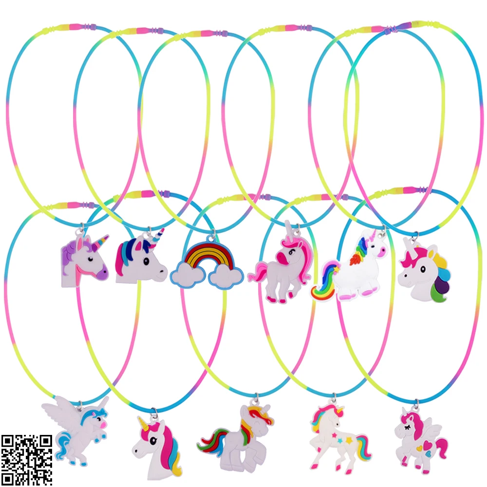 

11pcs Rainbow Unicorn Pendant Necklaces Silicone Rubber Necklace Birthday Party Supply Kids Chain Unicorn Jewelry Accessories