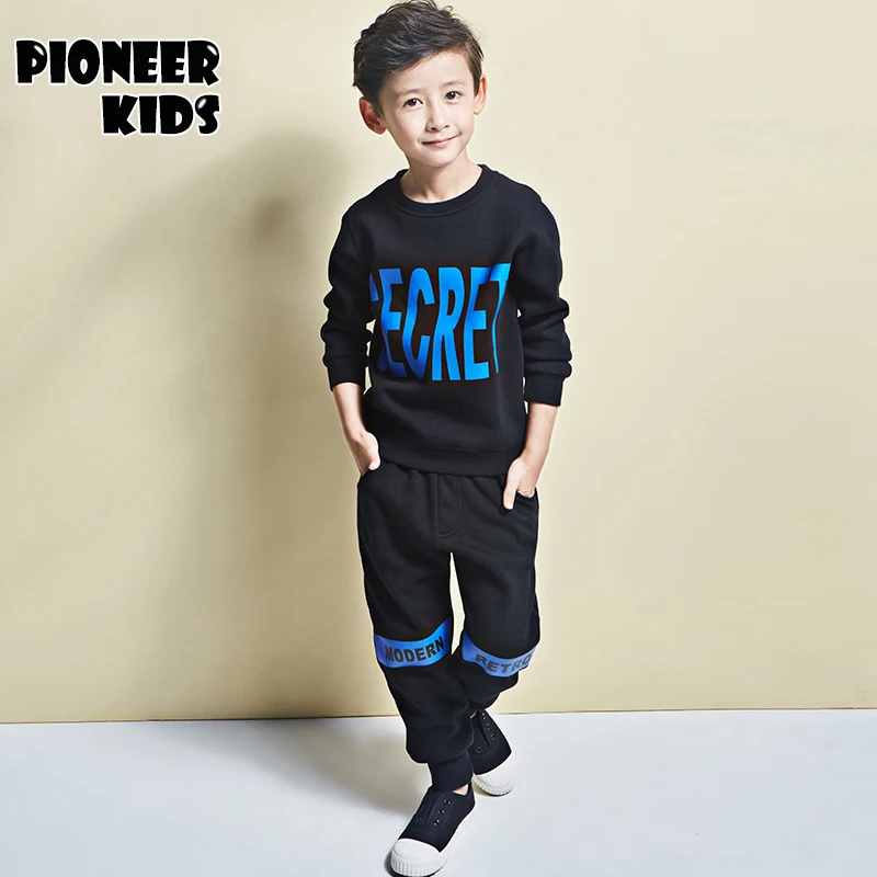 Pioneer Kids 2016 Boys Clothing Set Autumn Winter 2 Piece Sets Hooded Coat Suits Fall Cotton