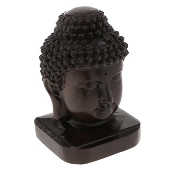 

10 x 10 x 16cm Meditating Buddha Head Brown Wood Buddhism Figurine Ornament Shelf Display
