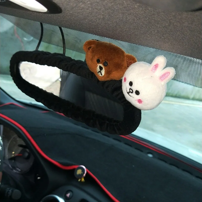 Cute-Cartoon-Bear-Car-Interior-Accessories-Plush-Universal-Steering-Wheel-Cover-Seat-Belt-Cover-Rearview-mirror (2)