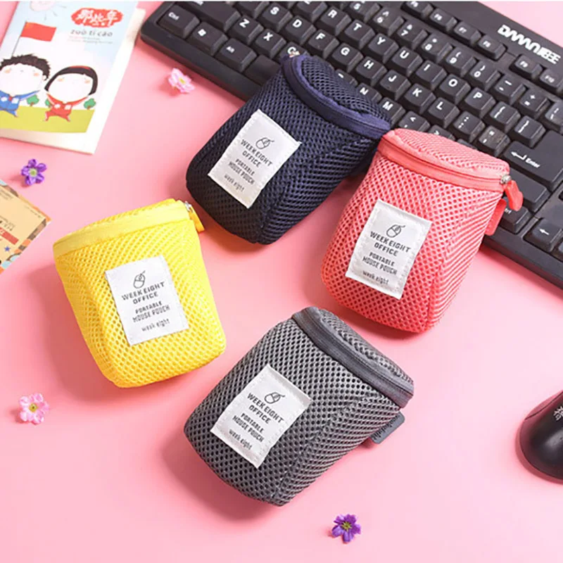 

Mouse Storage Bag Dustproof Grid Mouse Data Line Protective Small Organizer Bag with Zipper Portable Storage Household Gadget