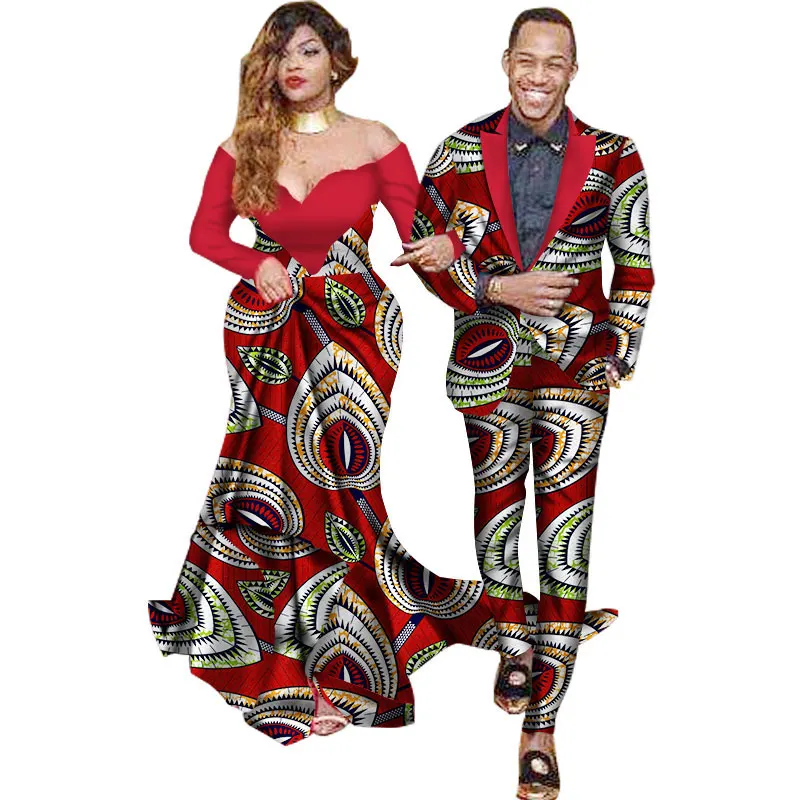 Африканский Базен Riche платья специальное предложение для женщин хлопок Новое поступление африканская пара костюмы воск печать - Цвет: Коричневый
