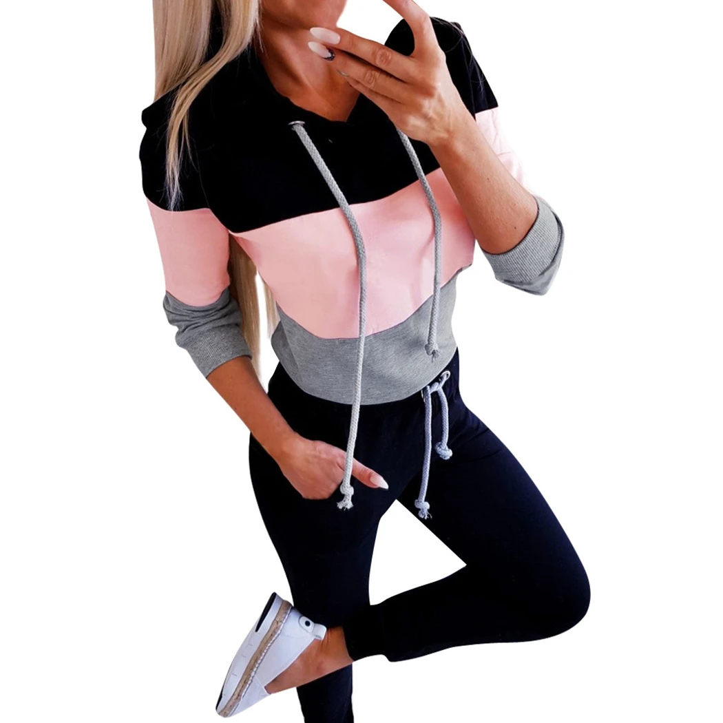 

Fashion Hooded Sweatshirt Women Autumn Long Sleeve Harajuku Hoodies Patchwork Color Casual Drawstring Pullovers Streetwear