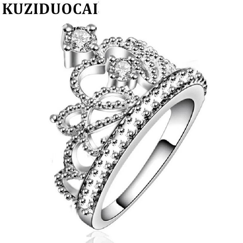 

Kuziduocai 2018 New ! Fashion Fine Jewelry Zircon Stainless Steel Crown Shape Carved Wedding Bride Rings For Women Gifts R-385