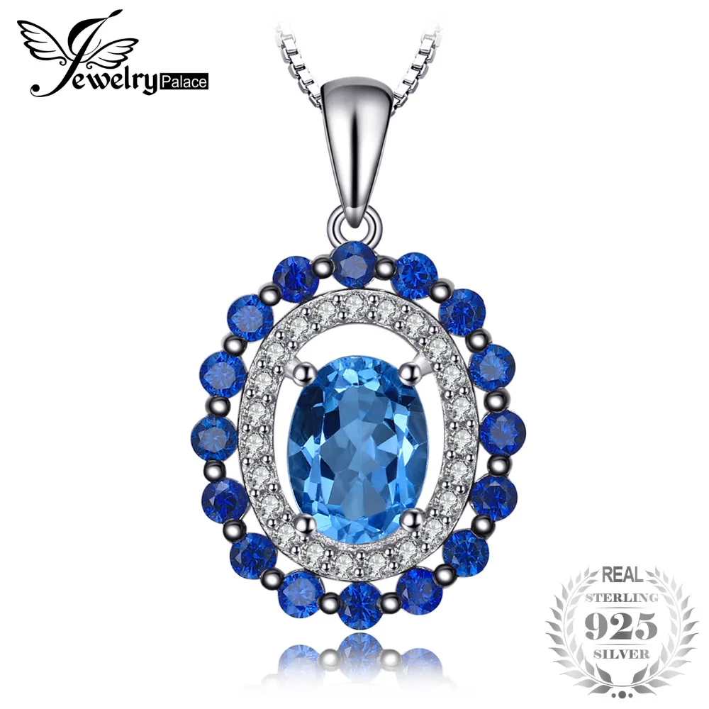 

Jewelrypalace Luxury 2ct Genuine Swisss Blue Topaz Created Blue Spinel Cluster Pendant 925 Sterling Silver Without Chain Gift
