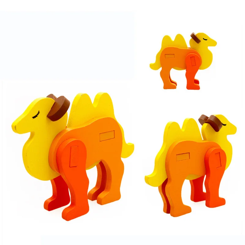 3D Деревянный Павлин диких животных головоломки деревянные Дети DIY развивающая головоломка, игрушка - Цвет: Camel