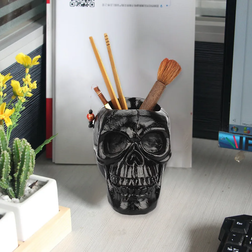 Черный череп держатель для хранения ручки ужас Забавный Череп многофункциональная коробка для хранения цветочный горшок подарок на Хэллоуин креативные космические принадлежности